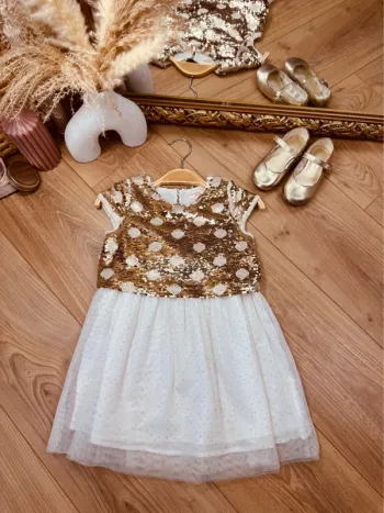 Taille 4 ans Robe de cérémonie fille DPAM blanc doré * sequins tulle * 🌸