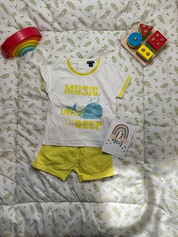 ensemble teeshirt manches courtes et short blanc et vert 12 mois kiabi