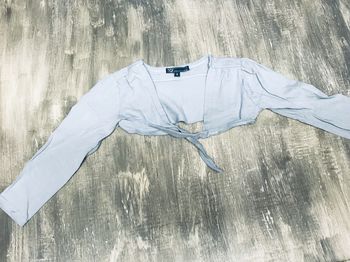 Gilet court bleu ciel gris