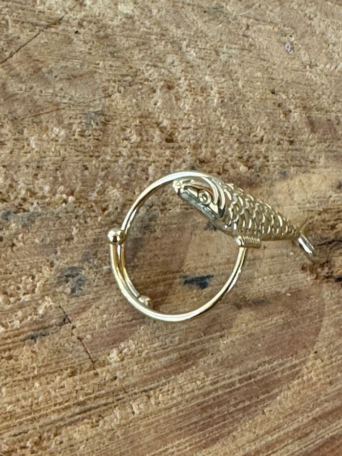 Bague réglable acier inoxydable or poisson vertical travaillé - photo numéro 6