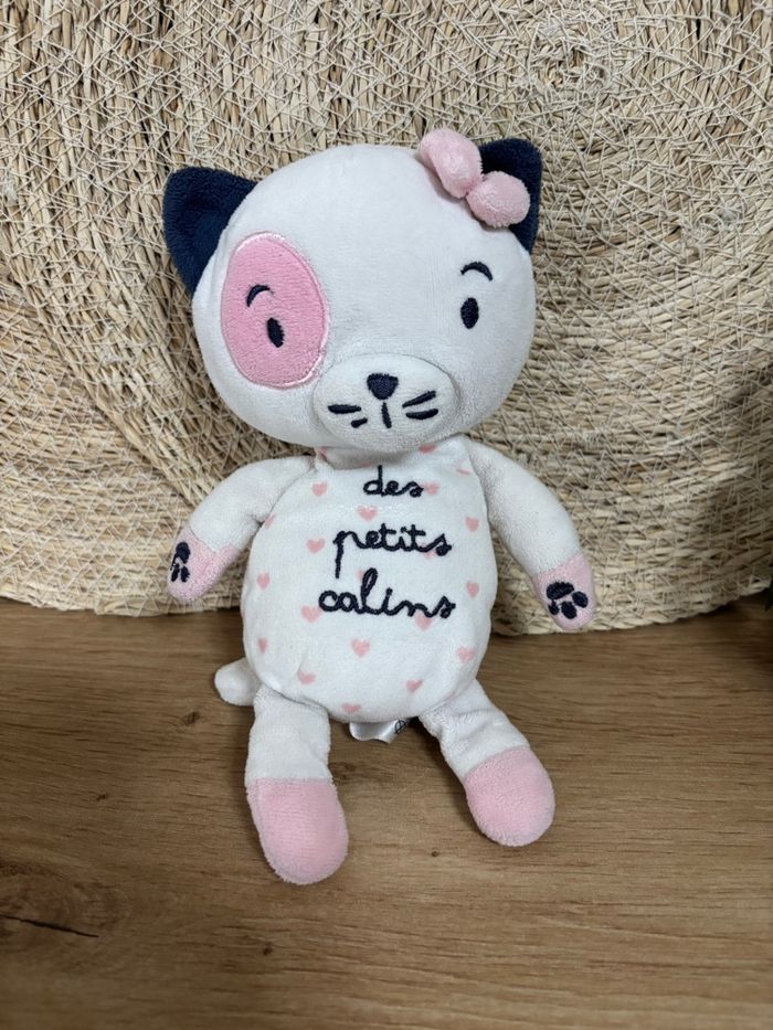 Doudou chat rose blanc des petits câlins mots d enfants - photo numéro 2