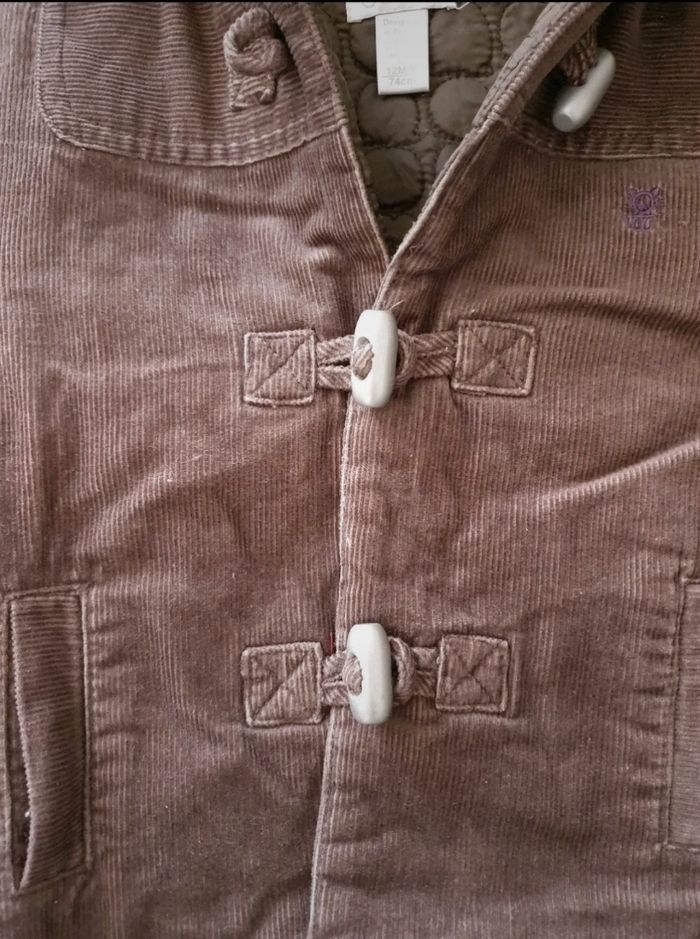 Manteau à capuche en velours marron Obaïbi 12 mois - photo numéro 2