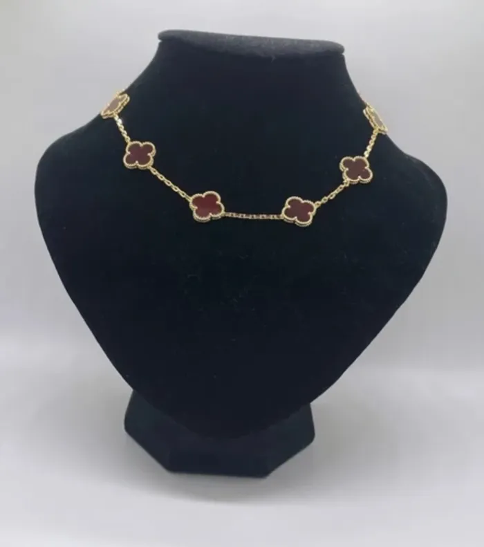 Collier 10 trèfles cornaline rouge 41cm - photo numéro 5