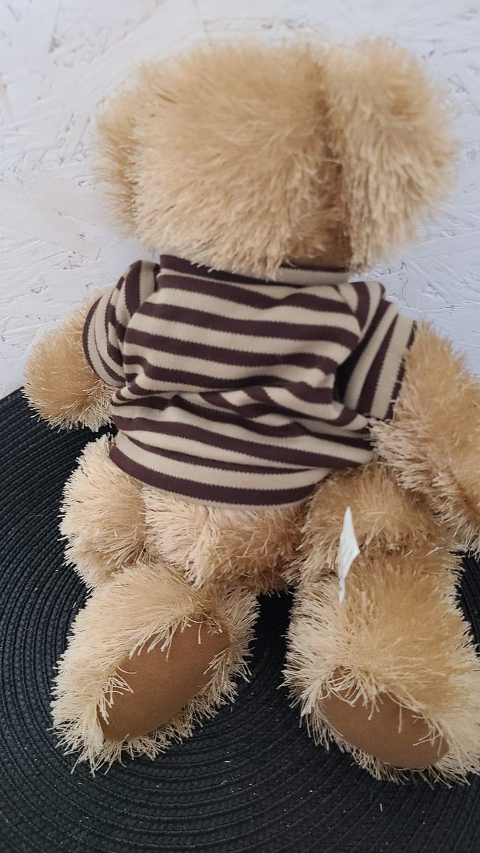 peluche ours beige tee shirt marron ligné - photo numéro 4