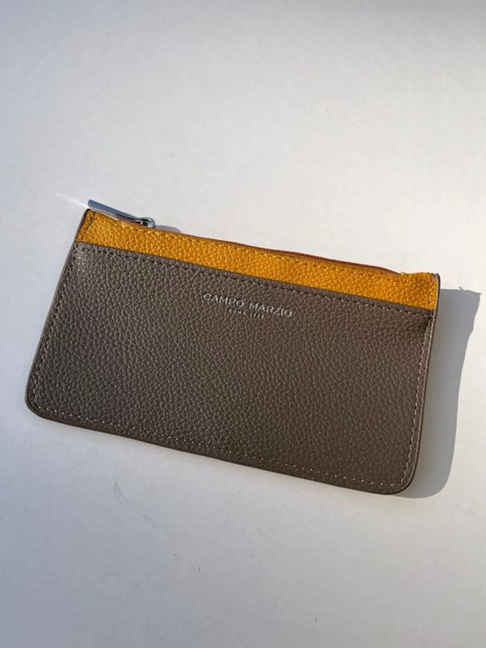 Porte-monnaie carte discret en cuir - marron et jaune - photo numéro 2