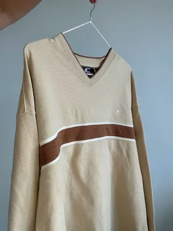 Pull sweat y2k beige et marron col V taille L