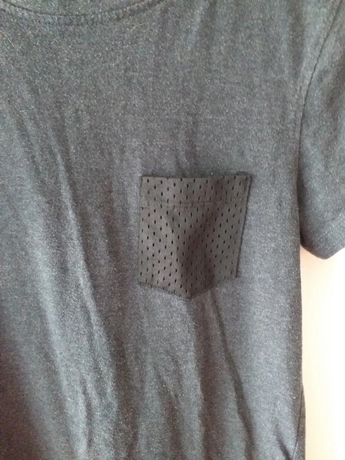 Tee-shirt bi-matière gris noir - photo numéro 3