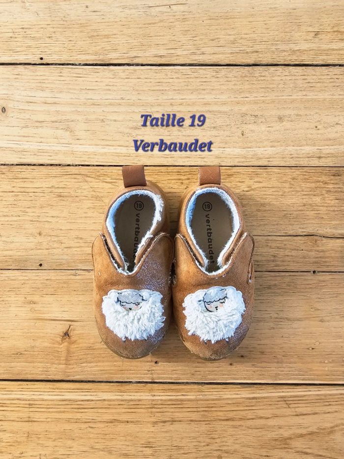 Chaussons souples mouton marron avec scratch taille 19 Verbaudet