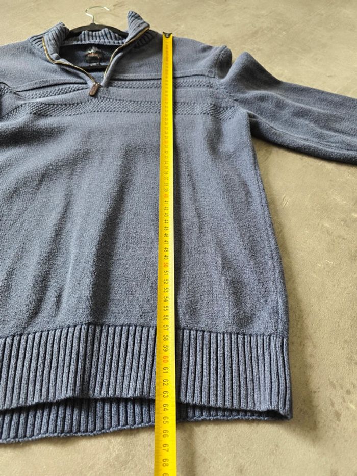 Pull Dockers bleu col montant zippé en maille texturée homme taille S - photo numéro 9