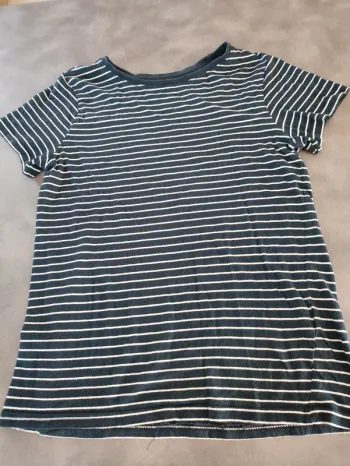 Tee shirt manches courtes rayé bleu et blanc, 12 ans