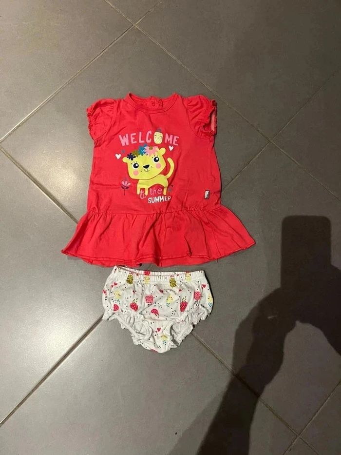 Tunique sans manches & barboteuse - Petit béguin - Welcome to the summer - Rose - 24 mois