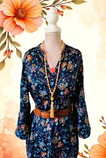 💐Tunique vintage bohème fleurie Goa S/36 Boho hippie chic floral silky Tunic💐