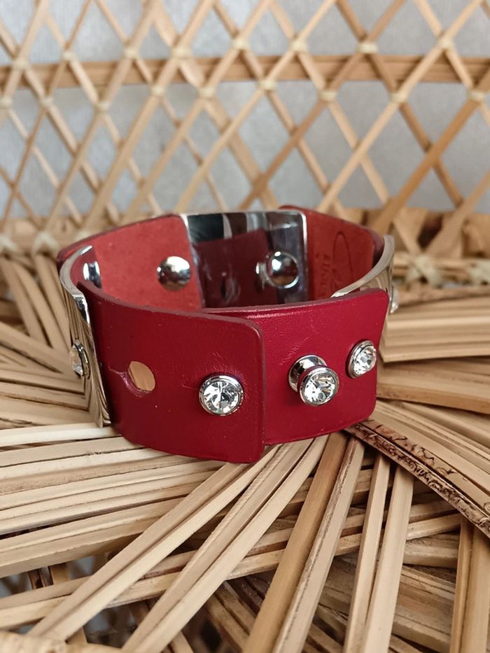 Cobra Bijoux | Bracelet articulé cuir metal strass - photo numéro 3