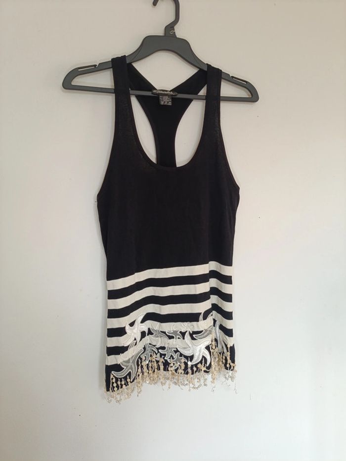 Débardeur noir rayé avec perles – Stenco’L Couture vintage broderie perles sequins original