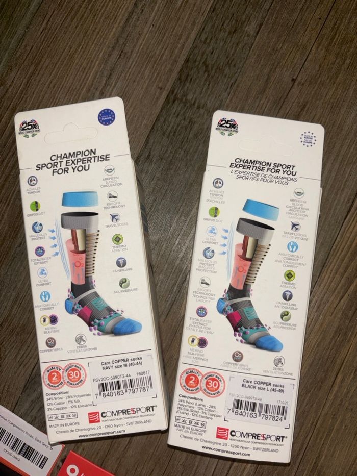Chaussettes de compression COMPRESSPORT Care Copper – Merino Silk Fibre – Taille M et L – Neuf - photo numéro 2