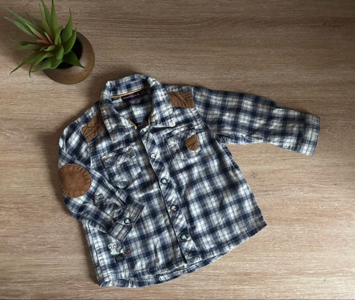 Chemise à carreau coudière en velour marron bébé garçon 9 mois sergent major
