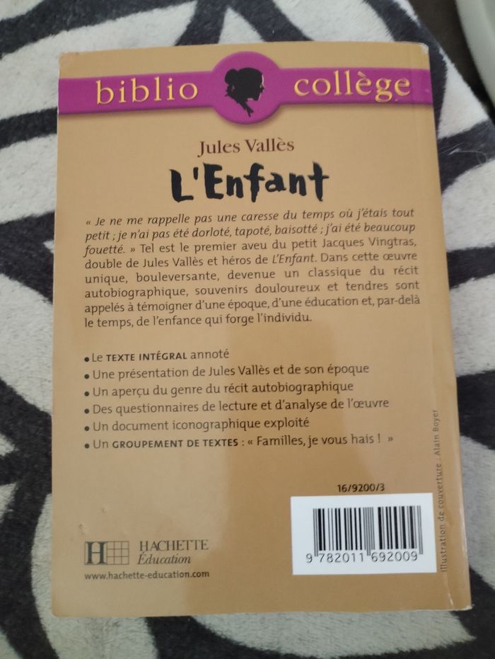 Livre "L'enfant" de Jules Vallès édition biblio collège 350 pages - photo numéro 4