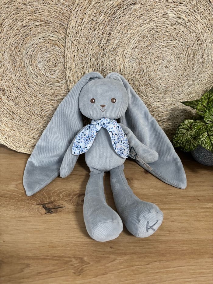 Doudou grand lapin lapinoo bleu velours kaloo 32 cm - photo numéro 2