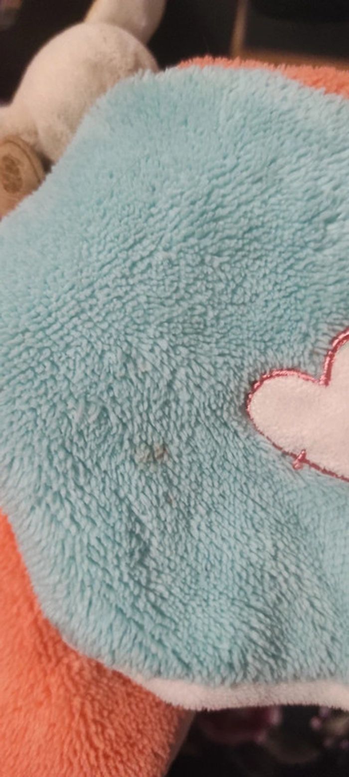 Doudou plat lapin bleu orange coeur baby nat carré damier beige blanc Rose Gum - photo numéro 3