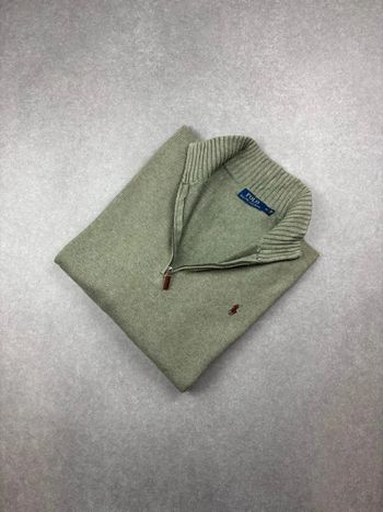 Pull d’hiver Ralph Lauren 1/4 zip semi zip half zip col camionneur vert logo rouge taille XL