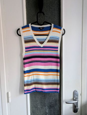 Pull débardeur gilet rayé col en v sami taille s 36 rose orange