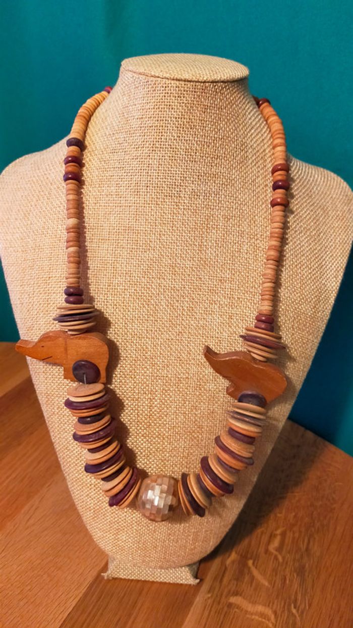 Collier vintage bois & nacre - Éléphants sculptés - Collection Terres d’Ailleurs - photo numéro 15