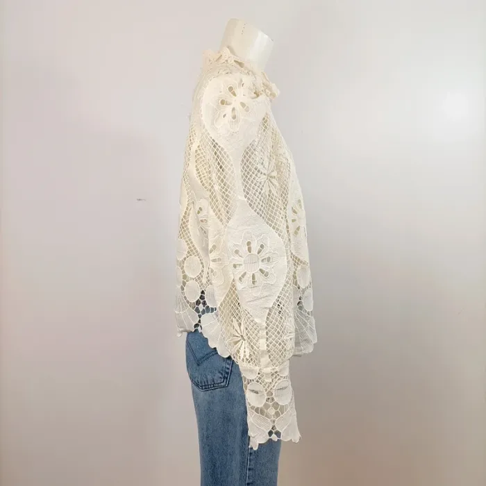Blouse dentelle écrue Miss Chawn Paris col montant ajouré romantique – Taille M A735 - photo numéro 15