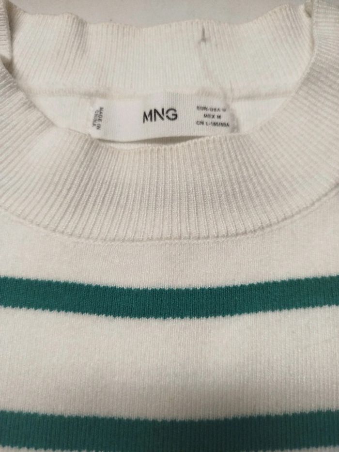 Pull rayé blanc vert - Mango - M - photo numéro 2