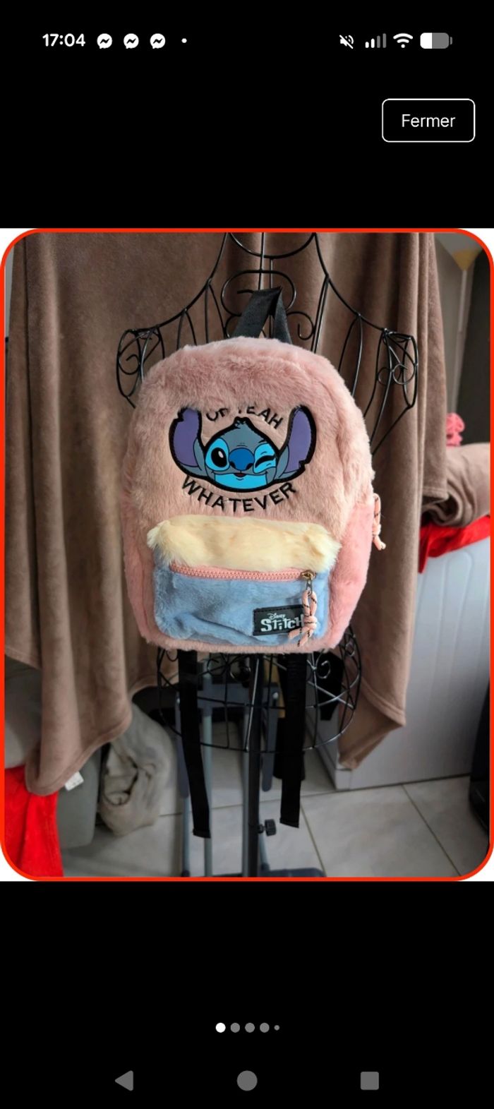 Petit sac à dos Stitch Disney - Peluche Rose - NEUF