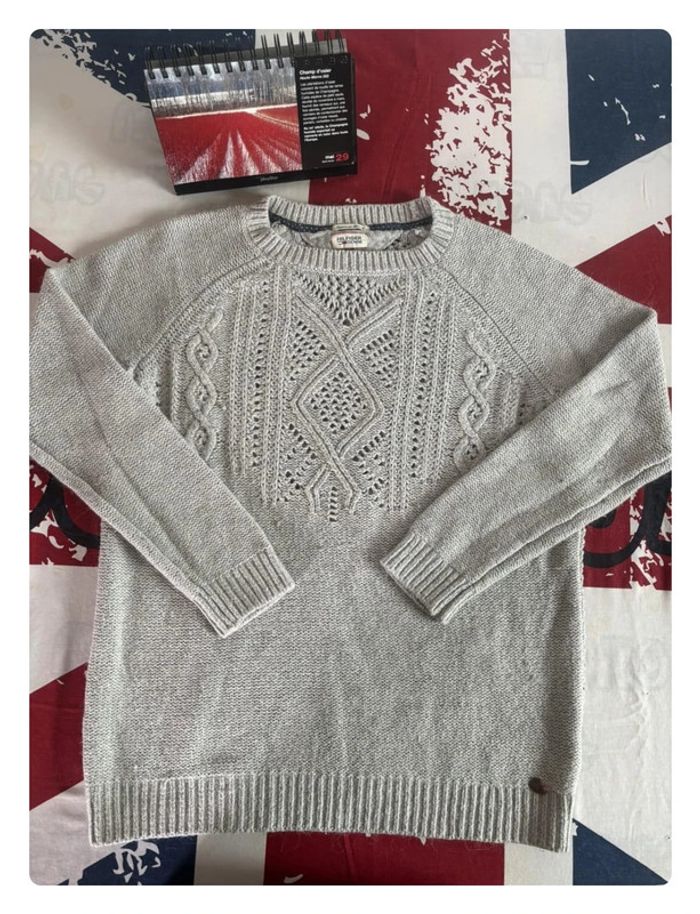 Pull Torsadé Tommy Hilfiger taille L gris motif broderie - photo numéro 2