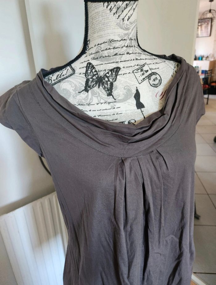 🌸Petite robe Taupe Marron glacé Naf Naf drapée - Chic & Intemporelle Taille 38🌸 - photo numéro 4