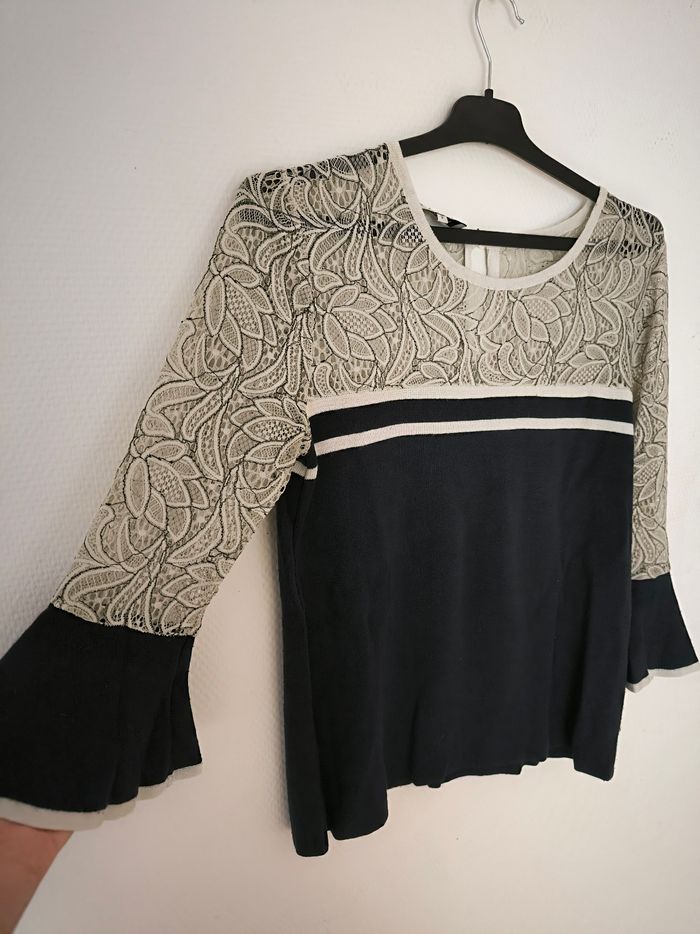 Haut avec dentelle bleu blanc Morgan taille s - photo numéro 2