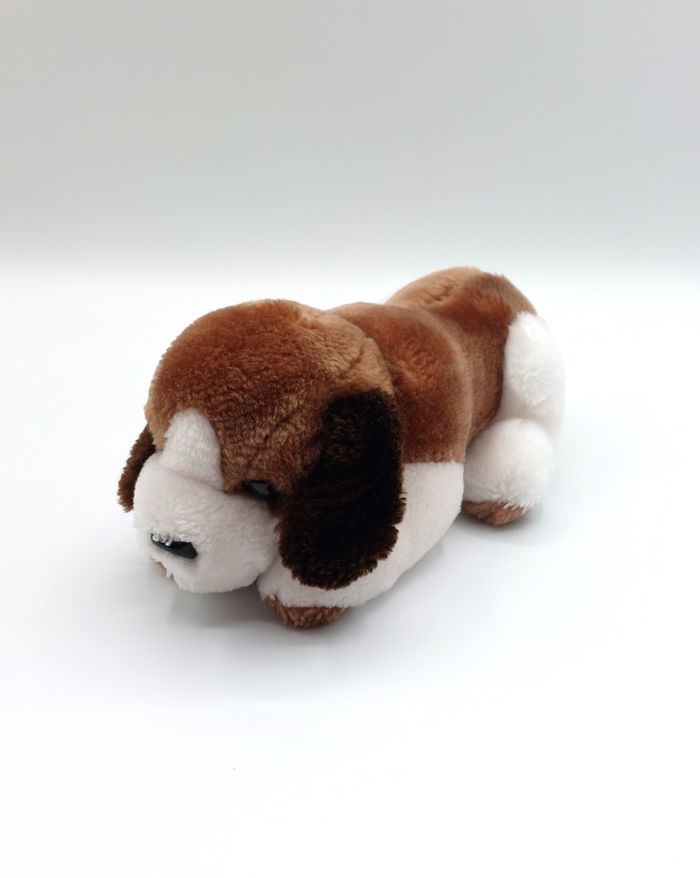 Petite peluche ancien doudou chien marron beige blanc PYRAGRIC Vintage 22 cm