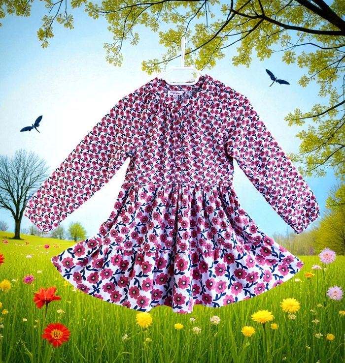 DPAM - ROBE FILLE MOTIF FLEURS, BAS ÉVASÉ AVEC VOLANT & TEINTES LUMINEUSES 10A - photo numéro 2
