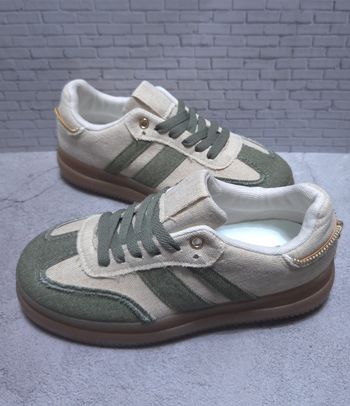 Baskets en toile Kaki et Beige - Style Rétro - Neuves - Taille 39