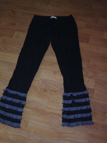 Legging CACHE CACHE noir et gris volanté froufrous 38 TBE