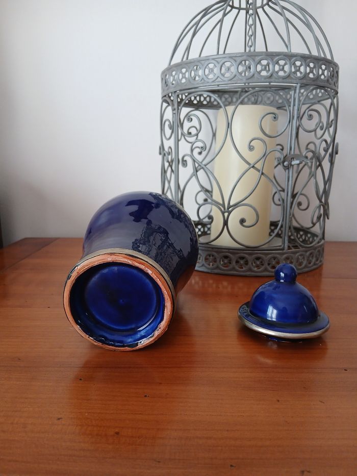 Pot ancien en céramique émaillée bleu cobalt *18,5 cm - photo numéro 7