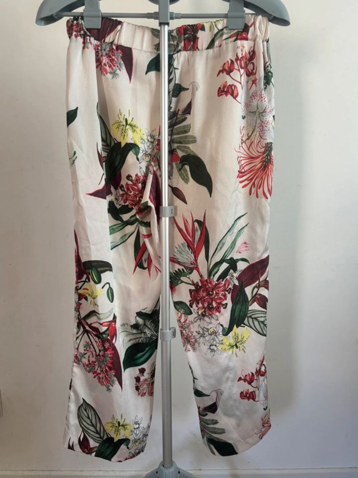 Pantalon léger H&M en polyester fleuri blanc taille L/40 - photo numéro 5