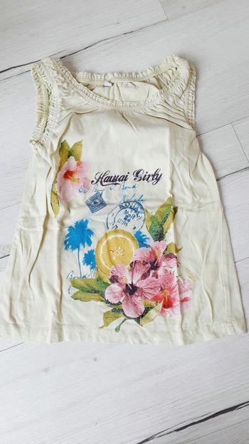 Vêtement fille tee-shirt débardeur jaune Hawaï 6 ans