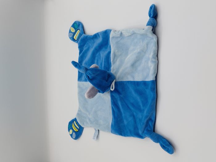 Doudou plat lapin gris bleu bonnet GIPSY envers tissu pattes empreintes rayés - photo numéro 3