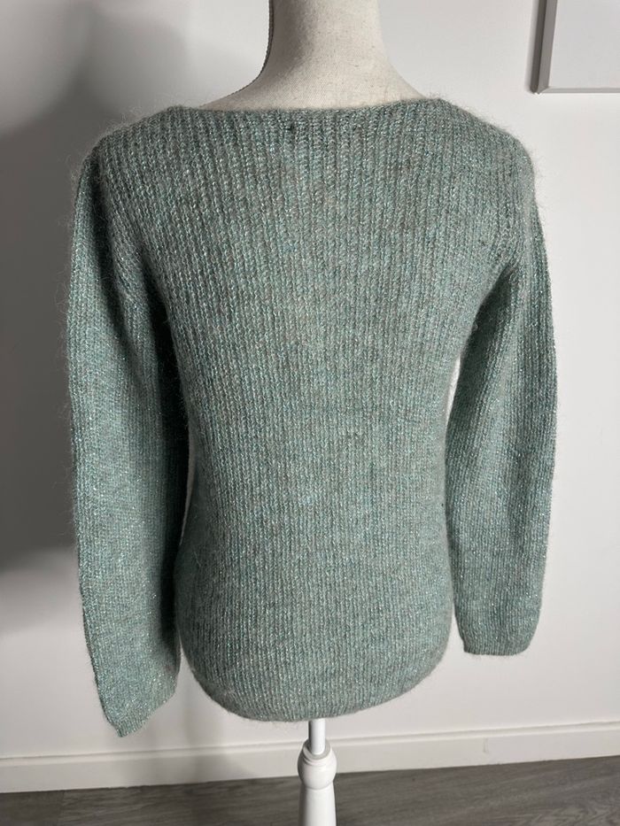 Pull alpaga et mohair vert sauge bleu turquoise pailleté 123 T38 M - photo numéro 2