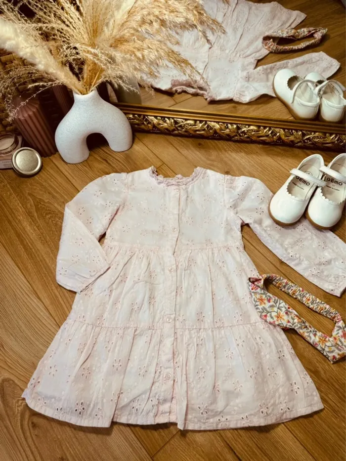 Taille 2-3 ans robe à manches longues et bandeau TAO Primark rose pale * broderie anglaise * 🌺