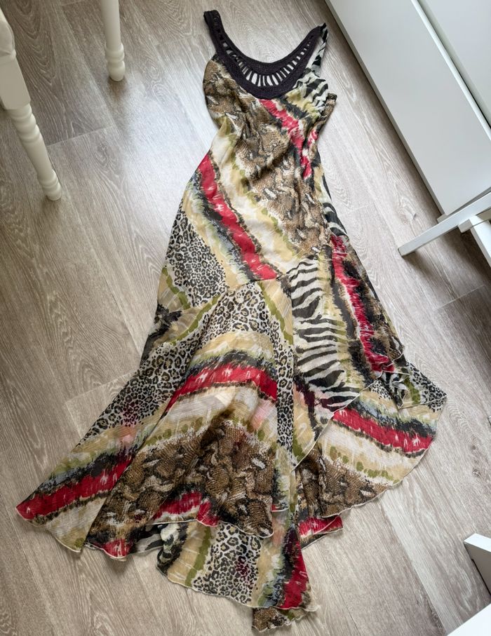 Robe longue moulante à volants asymétrique vintage - photo numéro 4