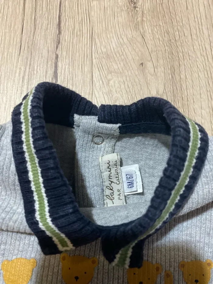 Pull hiver gris col V bébé garçon 6 mois catinimi - photo numéro 3