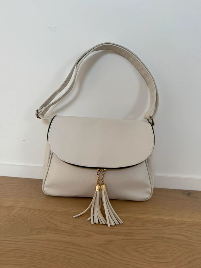 Sac blanc chaînes doré or zip bandoulière réglable à main borsa bolsa bag Zak handbag Bolso - photo numéro 2