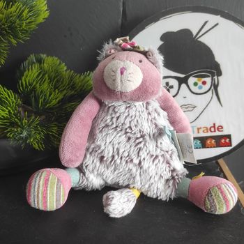 Doudou Chat Mauve Rose Gris Pachats Moulin Roty 20 cm Rayure #geektradedoudou