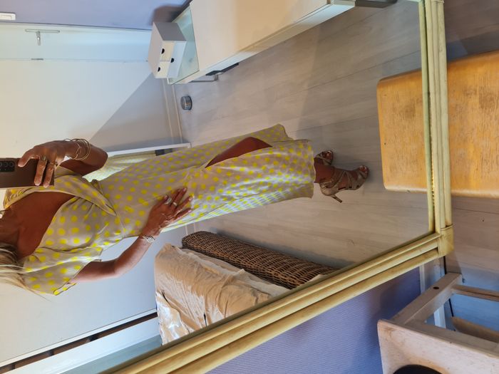 Robe longue grise crème à pois jaune avec fente Zara Taille 34 - photo numéro 4