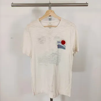 T-shirt blanc effet chiné imprimé Baliha Beach neuf Taille M CMT Atelier A412