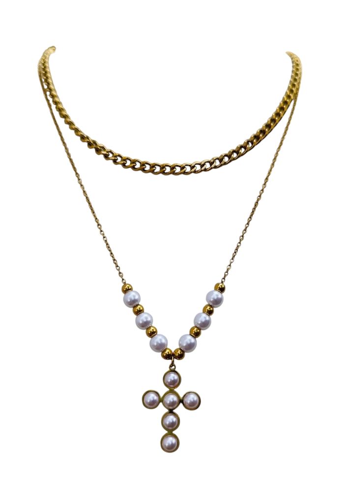Collier croix perlé ✅