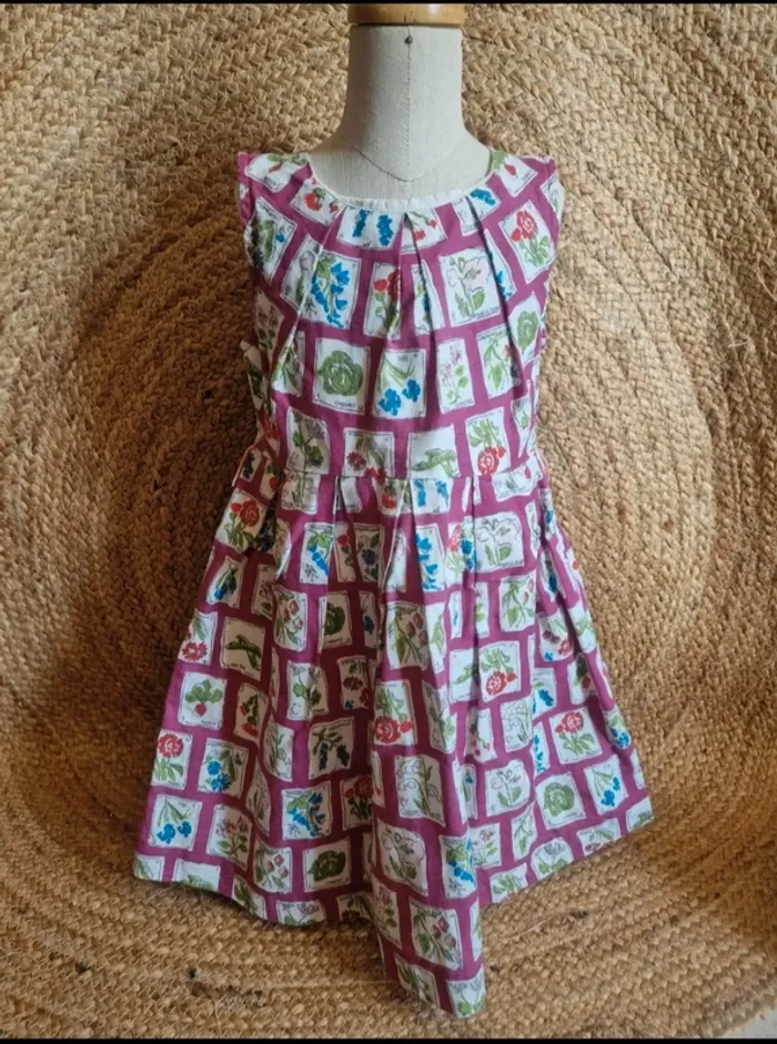 Jolie robe en lin violet à motifs fille mini boden 3 ans - photo numéro 2